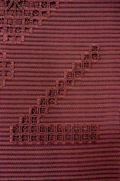 画像7: O0528N 八寸(袋名古屋)帯 女性用着物 麻   えんじ 抽象的模様 【中古】 【USED】 【リサイクル】 ★★★★☆ (7)