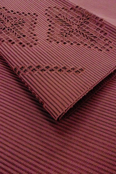 画像12: O0528N 八寸(袋名古屋)帯 女性用着物 麻   えんじ 抽象的模様 【中古】 【USED】 【リサイクル】 ★★★★☆ (12)