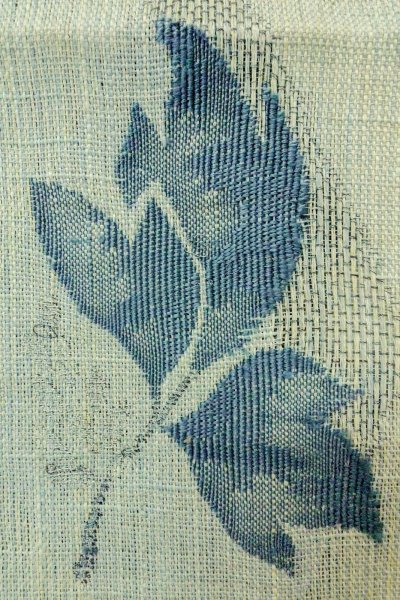 画像8: O0528P 八寸（袋名古屋）帯 女性用着物 麻  淡い 水色 花 【中古】 【USED】 【リサイクル】 ★☆☆☆☆ (8)