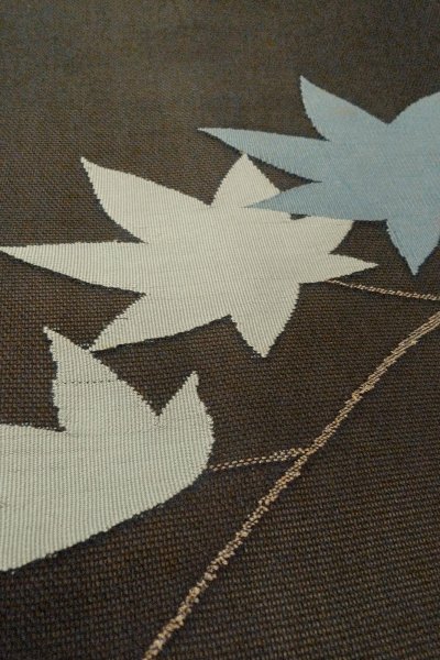 画像9: O0528Q 名古屋帯 女性用着物 麻   黒 もみじ 【中古】 【USED】 【リサイクル】 ★☆☆☆☆ (9)