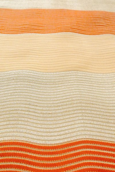 画像9: O0528U 八寸（袋名古屋）帯 女性用着物 麻   マルチカラー 縞 【中古】 【USED】 【リサイクル】 ★★★☆☆ (9)