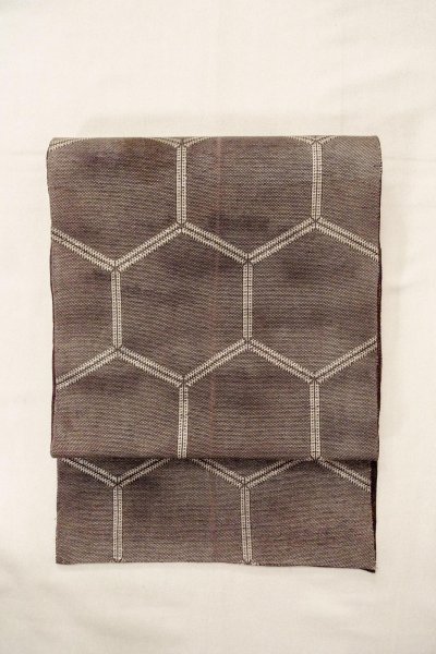 画像2: O0528V 袋帯 女性用着物 麻  深い 紫色 亀甲 【中古】 【USED】 【リサイクル】 ★★☆☆☆ (2)