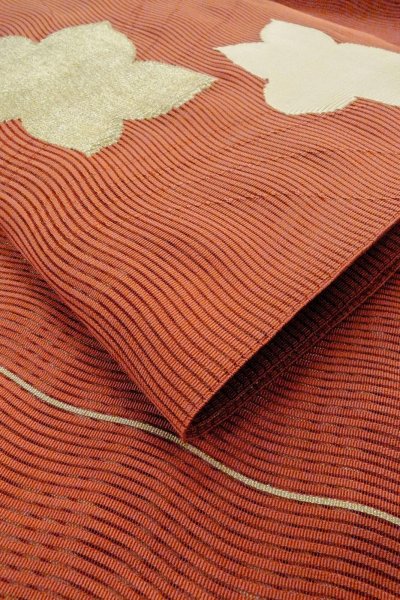 画像11: O0528W 袋帯 女性用着物 麻   朱赤 もみじ 【中古】 【USED】 【リサイクル】 ★★★★☆ (11)