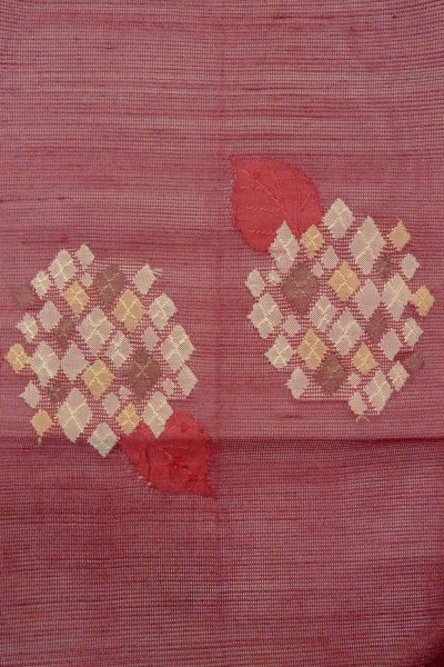 画像5: O0528Y 八寸（袋名古屋）帯 女性用着物 麻  深い えんじ 花 【中古】 【USED】 【リサイクル】 ★★★☆☆ (5)