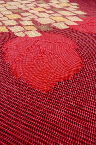 画像11: O0528Y 八寸（袋名古屋）帯 女性用着物 麻  深い えんじ 花 【中古】 【USED】 【リサイクル】 ★★★☆☆ (11)