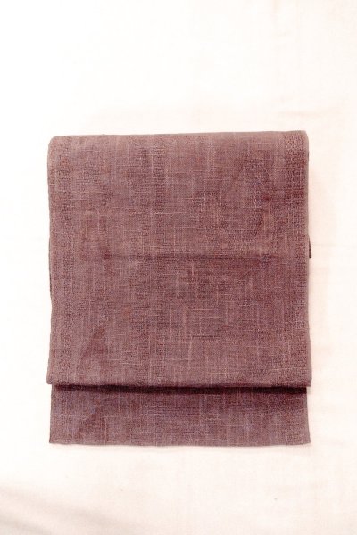 画像2: O0529A 八寸（袋名古屋）帯 女性用着物 麻 淡い 灰色がかった 紫色 抽象的模様 【中古】 【USED】 【リサイクル】 ★★☆☆☆ (2)