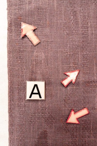 画像12: O0529A 八寸（袋名古屋）帯 女性用着物 麻 淡い 灰色がかった 紫色 抽象的模様 【中古】 【USED】 【リサイクル】 ★★☆☆☆ (12)