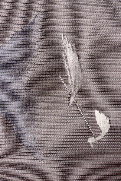 画像7: O0529B 八寸（袋名古屋）帯 女性用着物 麻  灰色がかった 紫色 鳥 【中古】 【USED】 【リサイクル】 ★★☆☆☆ (7)