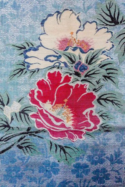 画像3: O0606E 名古屋帯 女性用着物 麻  光沢のある 銀色 花 【中古】 【USED】 【リサイクル】 ★☆☆☆☆ (3)