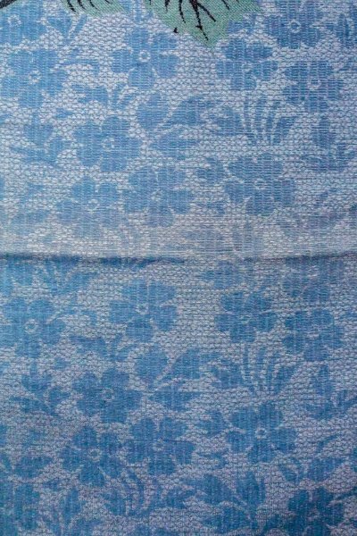 画像4: O0606E 名古屋帯 女性用着物 麻  光沢のある 銀色 花 【中古】 【USED】 【リサイクル】 ★☆☆☆☆ (4)