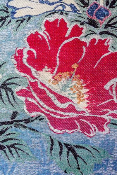 画像6: O0606E 名古屋帯 女性用着物 麻  光沢のある 銀色 花 【中古】 【USED】 【リサイクル】 ★☆☆☆☆ (6)