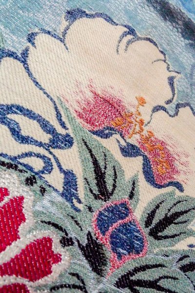 画像10: O0606E 名古屋帯 女性用着物 麻  光沢のある 銀色 花 【中古】 【USED】 【リサイクル】 ★☆☆☆☆ (10)