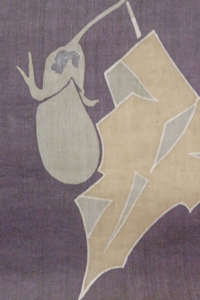 画像6: O0606F 名古屋帯 女性用着物 麻  深い 紫色 葉 【中古】 【USED】 【リサイクル】 ★★☆☆☆ (6)