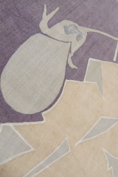 画像8: O0606F 名古屋帯 女性用着物 麻  深い 紫色 葉 【中古】 【USED】 【リサイクル】 ★★☆☆☆ (8)