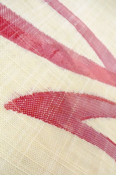 画像9: O0606I 名古屋帯 女性用着物 麻  淡い オフ　ホワイト 抽象的模様 【中古】 【USED】 【リサイクル】 ★★☆☆☆ (9)