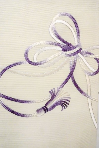 画像3: O0606J 名古屋帯 女性用着物 麻  薄い オフ　ホワイト 房付き紐 【中古】 【USED】 【リサイクル】 ★★★☆☆ (3)