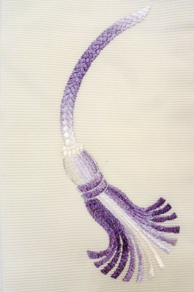 画像7: O0606J 名古屋帯 女性用着物 麻  薄い オフ　ホワイト 房付き紐 【中古】 【USED】 【リサイクル】 ★★★☆☆ (7)