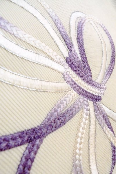 画像10: O0606J 名古屋帯 女性用着物 麻  薄い オフ　ホワイト 房付き紐 【中古】 【USED】 【リサイクル】 ★★★☆☆ (10)