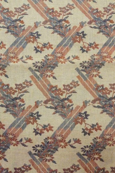 画像2: O0606M 名古屋帯 女性用着物 麻   灰色 花 【中古】 【USED】 【リサイクル】 ★★☆☆☆ (2)