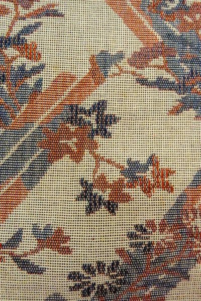 画像7: O0606M 名古屋帯 女性用着物 麻   灰色 花 【中古】 【USED】 【リサイクル】 ★★☆☆☆ (7)