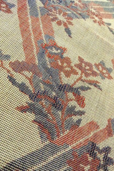 画像9: O0606M 名古屋帯 女性用着物 麻   灰色 花 【中古】 【USED】 【リサイクル】 ★★☆☆☆ (9)