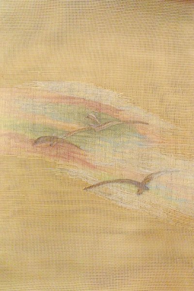 画像3: O0606O 袋帯 女性用着物 麻  灰色がかった 黄色 抽象的模様 【中古】 【USED】 【リサイクル】 ★★★☆☆ (3)