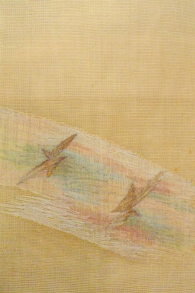 画像4: O0606O 袋帯 女性用着物 麻  灰色がかった 黄色 抽象的模様 【中古】 【USED】 【リサイクル】 ★★★☆☆ (4)