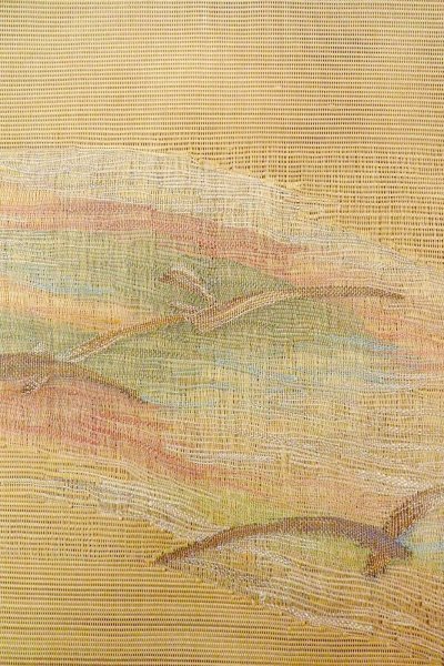 画像5: O0606O 袋帯 女性用着物 麻  灰色がかった 黄色 抽象的模様 【中古】 【USED】 【リサイクル】 ★★★☆☆ (5)