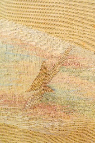 画像6: O0606O 袋帯 女性用着物 麻  灰色がかった 黄色 抽象的模様 【中古】 【USED】 【リサイクル】 ★★★☆☆ (6)