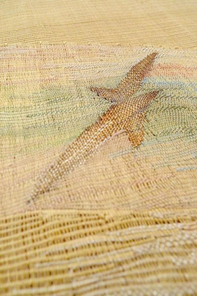 画像9: O0606O 袋帯 女性用着物 麻  灰色がかった 黄色 抽象的模様 【中古】 【USED】 【リサイクル】 ★★★☆☆ (9)