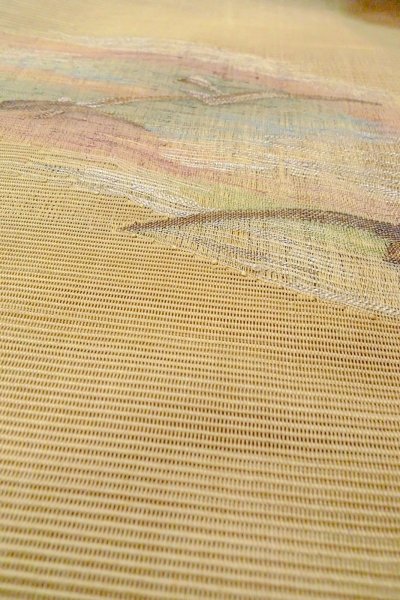 画像10: O0606O 袋帯 女性用着物 麻  灰色がかった 黄色 抽象的模様 【中古】 【USED】 【リサイクル】 ★★★☆☆ (10)