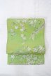 画像2: O0606Q 八寸（袋名古屋）帯 女性用着物 シルク（正絹）  光沢のある 黄緑色 桜 【中古】 【USED】 【リサイクル】 ★★☆☆☆ (2)
