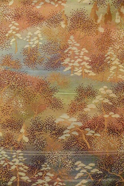 画像4: O0606R 八寸（袋名古屋）帯 女性用着物 シルク（正絹）   茶色 木 【中古】 【USED】 【リサイクル】 ★★☆☆☆ (4)