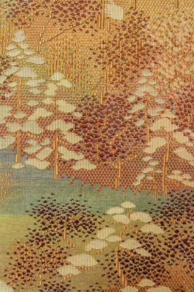 画像5: O0606R 八寸（袋名古屋）帯 女性用着物 シルク（正絹）   茶色 木 【中古】 【USED】 【リサイクル】 ★★☆☆☆ (5)