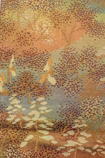 画像6: O0606R 八寸（袋名古屋）帯 女性用着物 シルク（正絹）   茶色 木 【中古】 【USED】 【リサイクル】 ★★☆☆☆ (6)