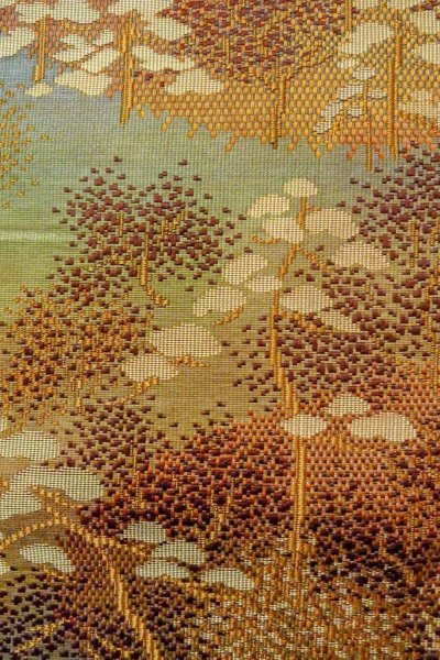 画像7: O0606R 八寸（袋名古屋）帯 女性用着物 シルク（正絹）   茶色 木 【中古】 【USED】 【リサイクル】 ★★☆☆☆ (7)