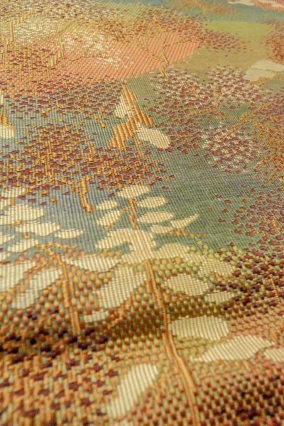 画像8: O0606R 八寸（袋名古屋）帯 女性用着物 シルク（正絹）   茶色 木 【中古】 【USED】 【リサイクル】 ★★☆☆☆ (8)