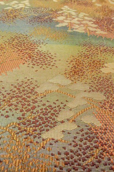 画像9: O0606R 八寸（袋名古屋）帯 女性用着物 シルク（正絹）   茶色 木 【中古】 【USED】 【リサイクル】 ★★☆☆☆ (9)