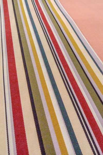 画像8: O0606S 八寸（袋名古屋）帯 女性用着物 シルク（正絹）   珊瑚色 縞 【中古】 【USED】 【リサイクル】 ★★☆☆☆ (8)