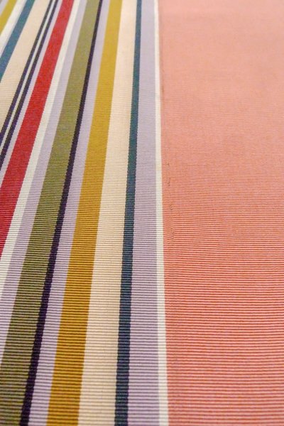 画像9: O0606S 八寸（袋名古屋）帯 女性用着物 シルク（正絹）   珊瑚色 縞 【中古】 【USED】 【リサイクル】 ★★☆☆☆ (9)