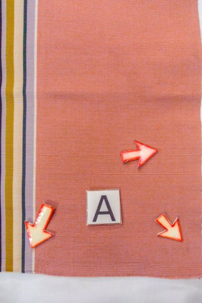 画像12: O0606S 八寸（袋名古屋）帯 女性用着物 シルク（正絹）   珊瑚色 縞 【中古】 【USED】 【リサイクル】 ★★☆☆☆ (12)