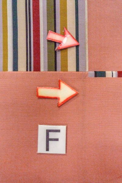 画像16: O0606S 八寸（袋名古屋）帯 女性用着物 シルク（正絹）   珊瑚色 縞 【中古】 【USED】 【リサイクル】 ★★☆☆☆ (16)