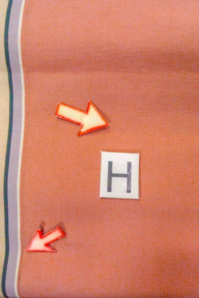 画像18: O0606S 八寸（袋名古屋）帯 女性用着物 シルク（正絹）   珊瑚色 縞 【中古】 【USED】 【リサイクル】 ★★☆☆☆ (18)