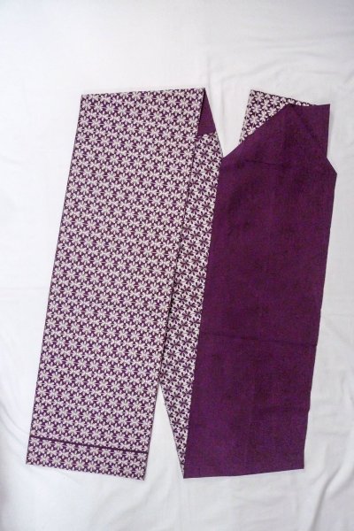 画像1: O0606T 八寸（袋名古屋）帯 女性用着物 シルク（正絹）   紫色 花 【中古】 【USED】 【リサイクル】 ★★★★☆ (1)