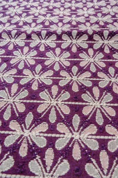 画像9: O0606T 八寸（袋名古屋）帯 女性用着物 シルク（正絹）   紫色 花 【中古】 【USED】 【リサイクル】 ★★★★☆ (9)