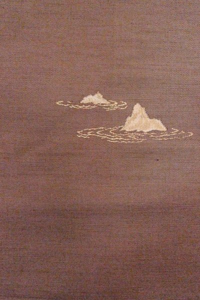 画像3: O0606U 八寸（袋名古屋）帯 女性用着物 シルク（正絹）   茶色 山 【中古】 【USED】 【リサイクル】 ★★★★☆ (3)