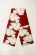 画像1: O0606V 八寸（袋名古屋）帯 女性用着物 シルク（正絹）  深い 赤色 椿 【中古】 【USED】 【リサイクル】 ★★★☆☆ (1)
