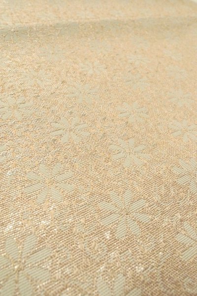 画像10: O0606W 八寸（袋名古屋）帯 女性用着物 シルク（正絹）  薄い 灰色 花 【中古】 【USED】 【リサイクル】 ★☆☆☆☆ (10)