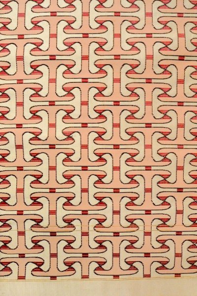 画像4: O0606X 八寸（袋名古屋）帯 女性用着物 シルク（正絹）   オフ　ホワイト 幾何学模様 【中古】 【USED】 【リサイクル】 ★★☆☆☆ (4)