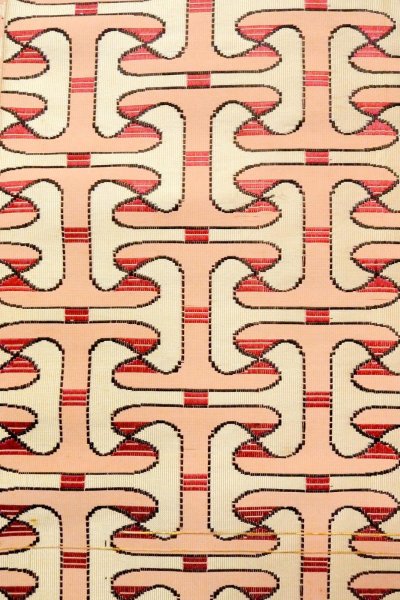 画像5: O0606X 八寸（袋名古屋）帯 女性用着物 シルク（正絹）   オフ　ホワイト 幾何学模様 【中古】 【USED】 【リサイクル】 ★★☆☆☆ (5)